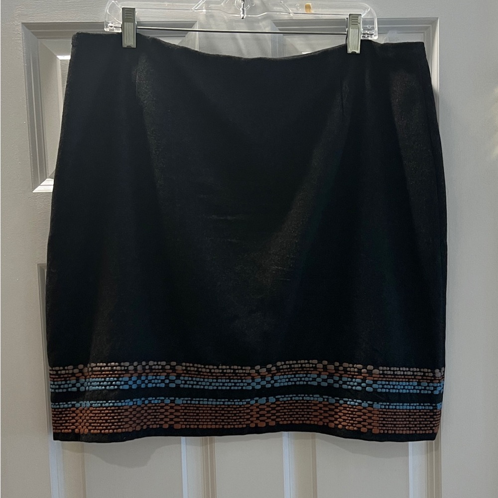 Boden Dark Grey Wool Blend Skirt with Embroidery
